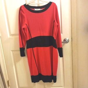 Misook Red and Black Midi Dress